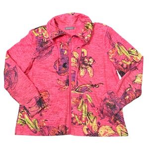 Bright Floral Burnout Full Zip Lightweight French Terry Sweatshirt (M) Abstract